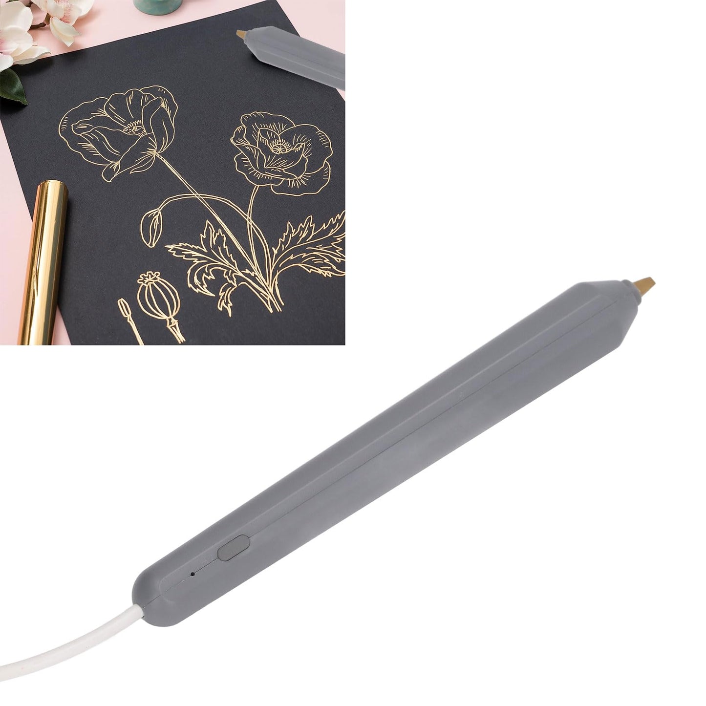 Heat Foil Pen, USB Powered Hot Foil Pen with 4 Size Metal Tips, Multipurpose Hot Foil Embossing Stamping Pen Drawing Pen for DIY Craft Embossing Card Making Scrapbooking Tool