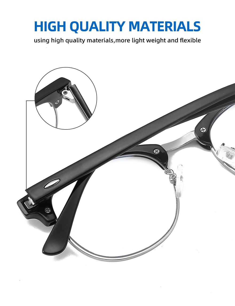 SOAR&EAGLE 3 Pack Blue Light Blocking Glasses,Computer Gaming Glasses,Retro Semi Rimless UV400 Clear Lens Computer Eyewear