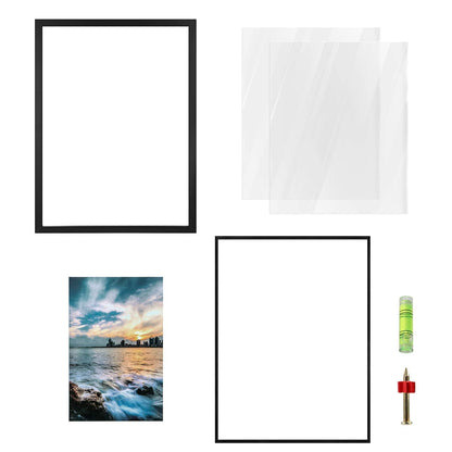 ONE WALL 18x24 Inch Floating Frame, Black Wood Double Glass Float Picture Frame Display 11x14/11x17/12x18/13x19/16x20 Photos Plant or Petal Specimens for Wall Hanging - Mounting Kit Included