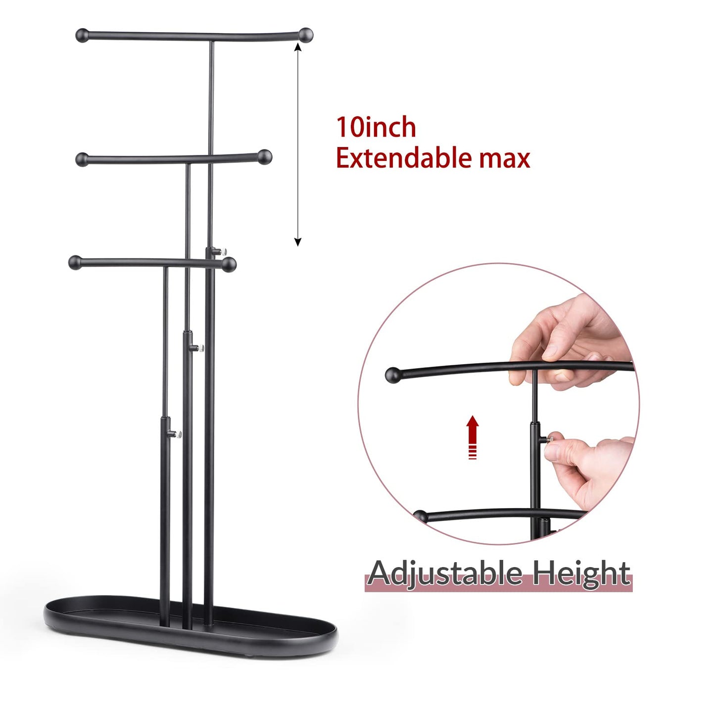 SZQINJI Jewelry Stand Organizer, Metal Jewelry Tree Holder 3-Tier Jewelry Storage Tower for Necklace Display, Earring Hanging Black, Christmas Gift