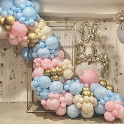 Gender Reveal Balloon Arch Kit, Blush Pink and Blue Balloons Metallic Gold Sand White Balloons for Boy and Girl Gender Reveal Boho Bachelorette Birthday Baby Shower Neutral Bear Theme Decorations