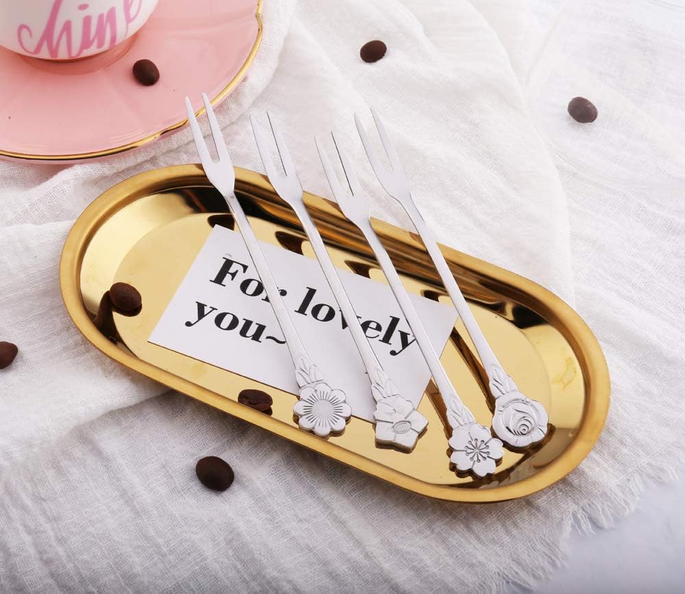 8Pcs 4.9 Inch Stainless Steel Flower Forks, Small Pickle Dessert Cake Forks for Banquet Party Seafood Cocktail