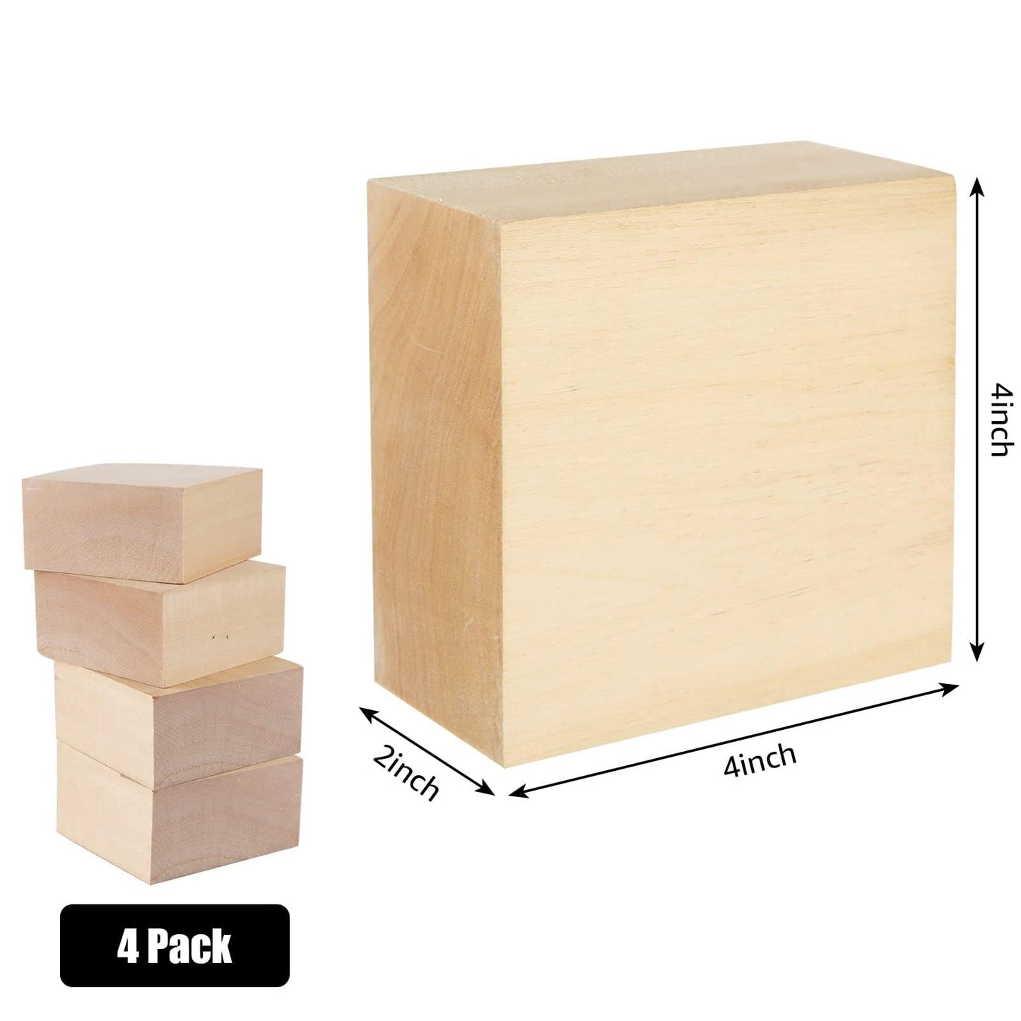 SHUESS 4 PCS Basswood Carving Blocks 4 X 4 X 2 inch Basswood for Wood Carving Whittling Wood Carvings Blocks Wooden Blocks for Carving Unfinished Wooden Block for Adults Beginners or Expert