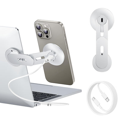 Laptop Phone Holder, Magnetic Phone Stand 15W Fast Wireless Charger for MagSafe for iPhone 17/16/15/14/13/12 & All Phones for Tesla (Silver)