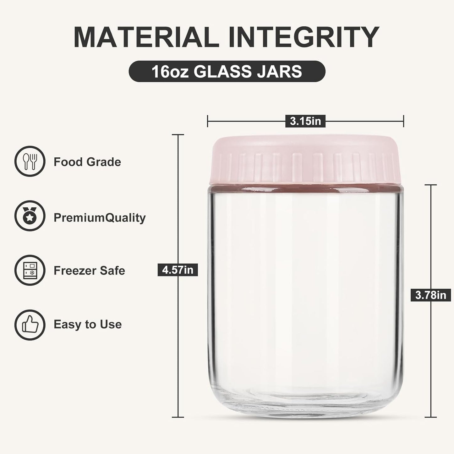 16oz 8 SHOWIN Overnight Oats Containers with Lids, Glass Jars with Lids pcs, Pink, Wide Mouth Mason jars for Salad