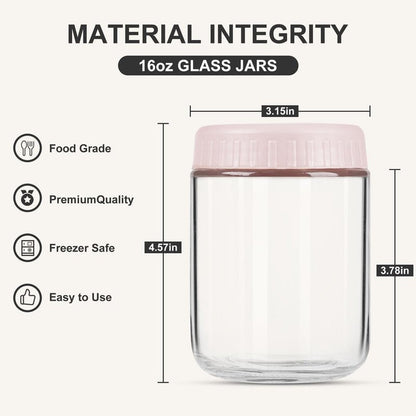 SHOWIN Overnight Oats Containers with Lids, 16oz Glass Jars with Lids 8 pcs, Wide Mouth Mason jars for Salad, Yogurt, Snacks, Meal Prep