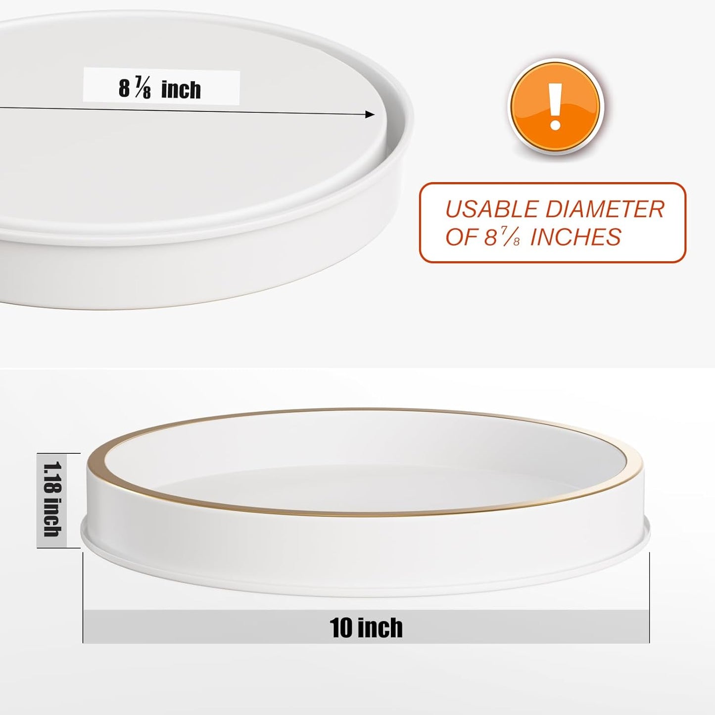 HGF Bathroom Vanity Tray, 10 Inch Lightweight Metal Round Decorative Tray for Kitchen Counter, White Brushed Gold