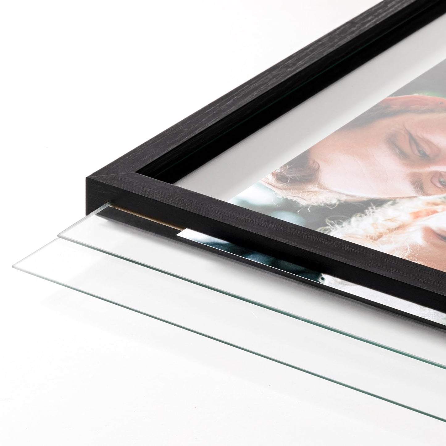 eletecpro 8x10 Floating Picture Frames with Double Real Glass Cover, Floating Display 5x7, 4x6 or Smaller Photos and Artwork, Vertical or Horizontal Wall Mount, Home Decor, Black, 2 Pack