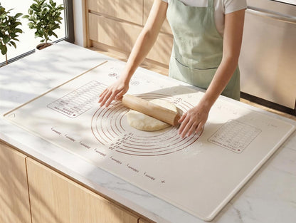 Vojriky 31"L x 24"W Silicone Baking Mat with Raised Edge – Perfect for Pastries, Bread, Cookies, Pizza, Fondant and Pasta