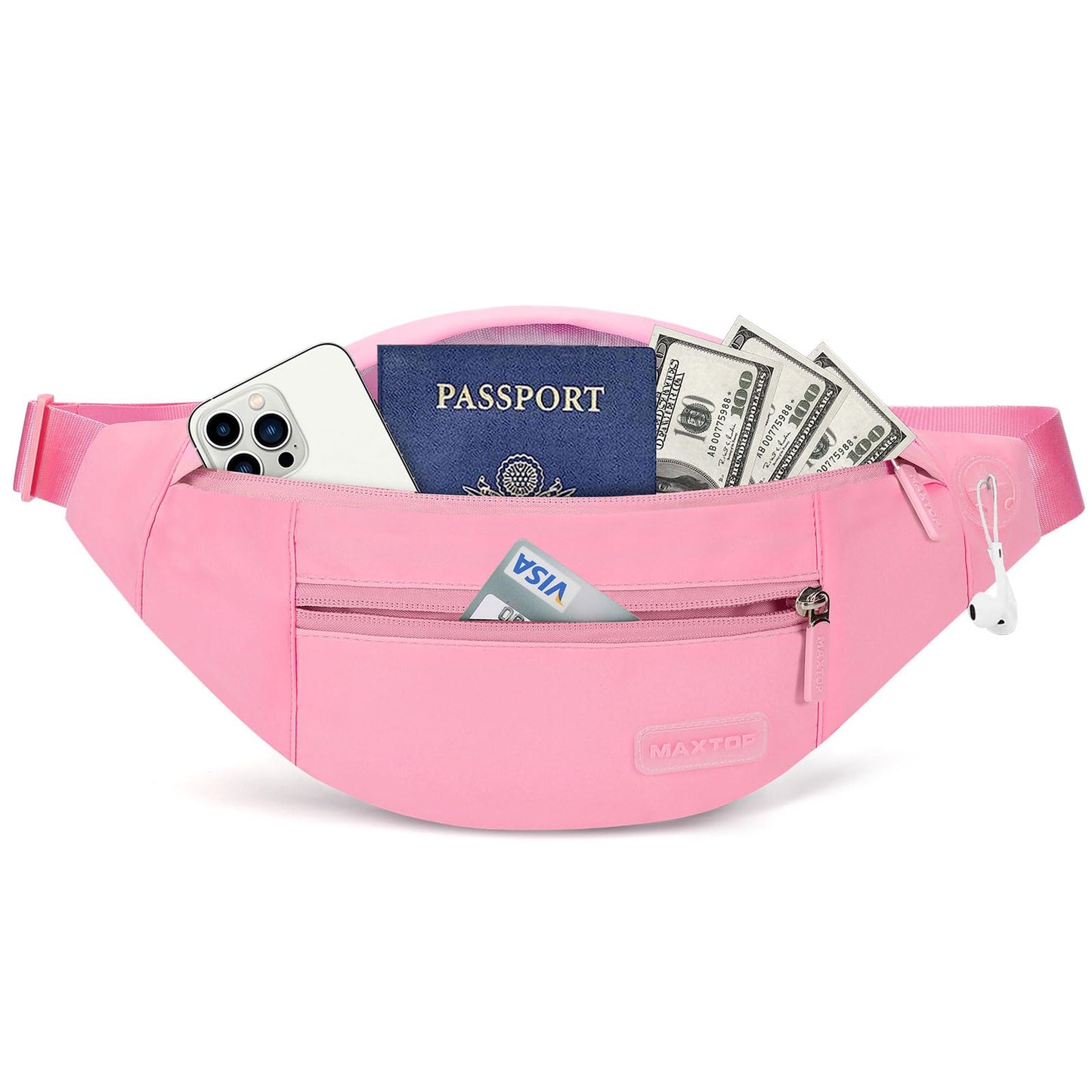 MAXTOP Large Fanny Pack Waist Purses for Women Trendy Cross body Bags with Adjustable Strap Passport Holder Bag for Theme Park Shopping Traveling Running (Barbie Pink)