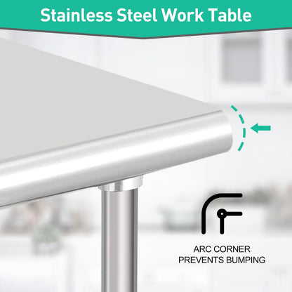 Garvee 72 x 30 Inches Stainless Steel Table, NSF Metal Prep Table with Adjustable Under Shelf and Wheels, Commercial Heavy Duty Worktable for Kitchen Restaurant Home Hotel