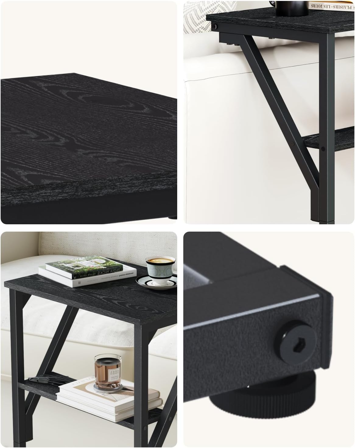 NEFROM Set 2, ET-D-BKW2 C-Shaped End Tables, Sofa TV Trays of Small Couch Side Table for Living Room, Bedroom, Bedside