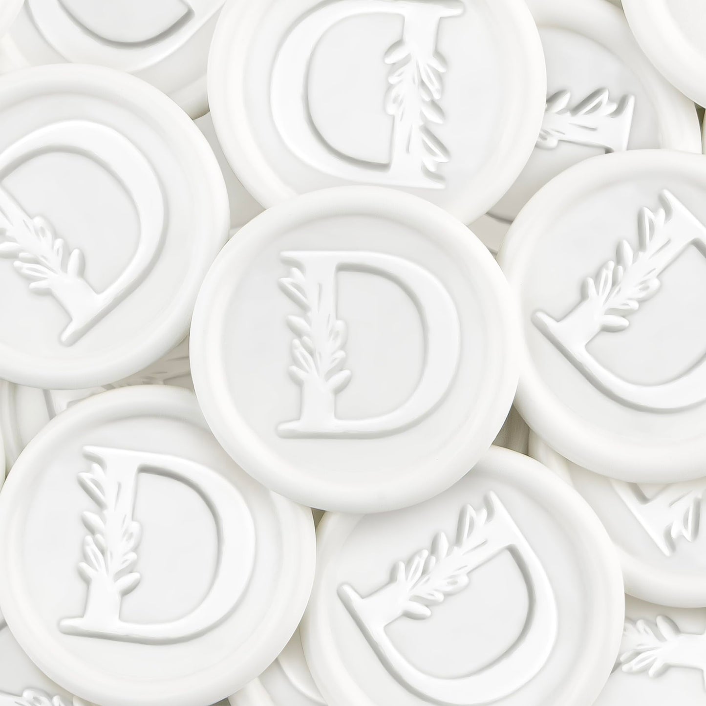 50Pcs White Wax Seal Stickers Handmade Vintage Botanical Leaves Adhesive Letter Wax Stickers for Wedding Party Invitations, Envelope, Gift Wrap, Christmas(Initial D, White)