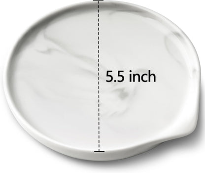 Large Ceramic Spoon Rest for Kitchen - Dishwasher Safe Marble Decor Spoon Holder, 5.5 Inches