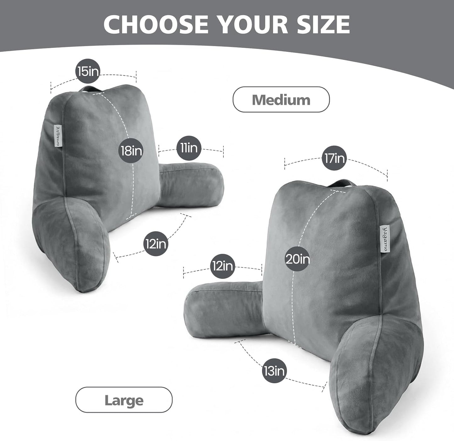 Yagamo Set 2, Reading Pillows for Bed Sitting Up of Adults and Teens Backrest with Arms, Velvet Back Support Pillows