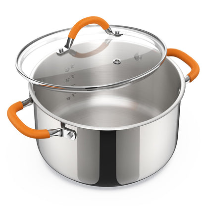 Ciwete Stainless Steel Stock Pot, 5.2 Quart Soup Pot with Lid, Heavy-Duty Thick Bottom Induction Cooking Pot for Pasta, Stew & Simmering, Even Heating, Compatible with All Cooktops, Dishwasher Safe