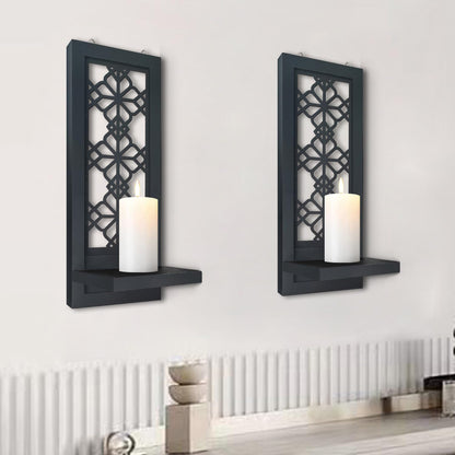 ZOLAPI Set of 2 Candle Sconces, Farmhouse Accent Wall Sconce, Black Candle Holder Wall Decorations for Home Décor, Living Room, Dining Room.(15 x6 in)