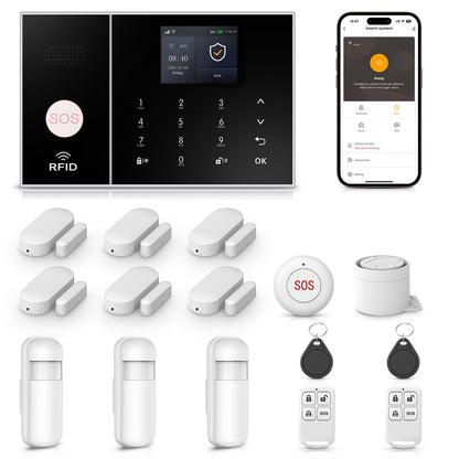 Alarm System for Home Security,WiFi+GSM 4G DIY Alarm Kit with Phone APP Alert, Door/Window Sensor, Remote, Compatible with Alexa and Google for House, Apartment