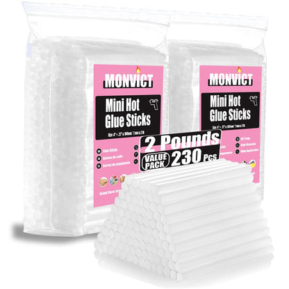 MONVICT Clear Mini Hot Glue Sticks 0.27 in. Diameter, 4 in. Length - 2 LBS (230 Pcs) High Adhesion Hot Melt Glue Sticks for Crafts, DIY, Repairs & School Projects - Fits Most Mini Glue Guns
