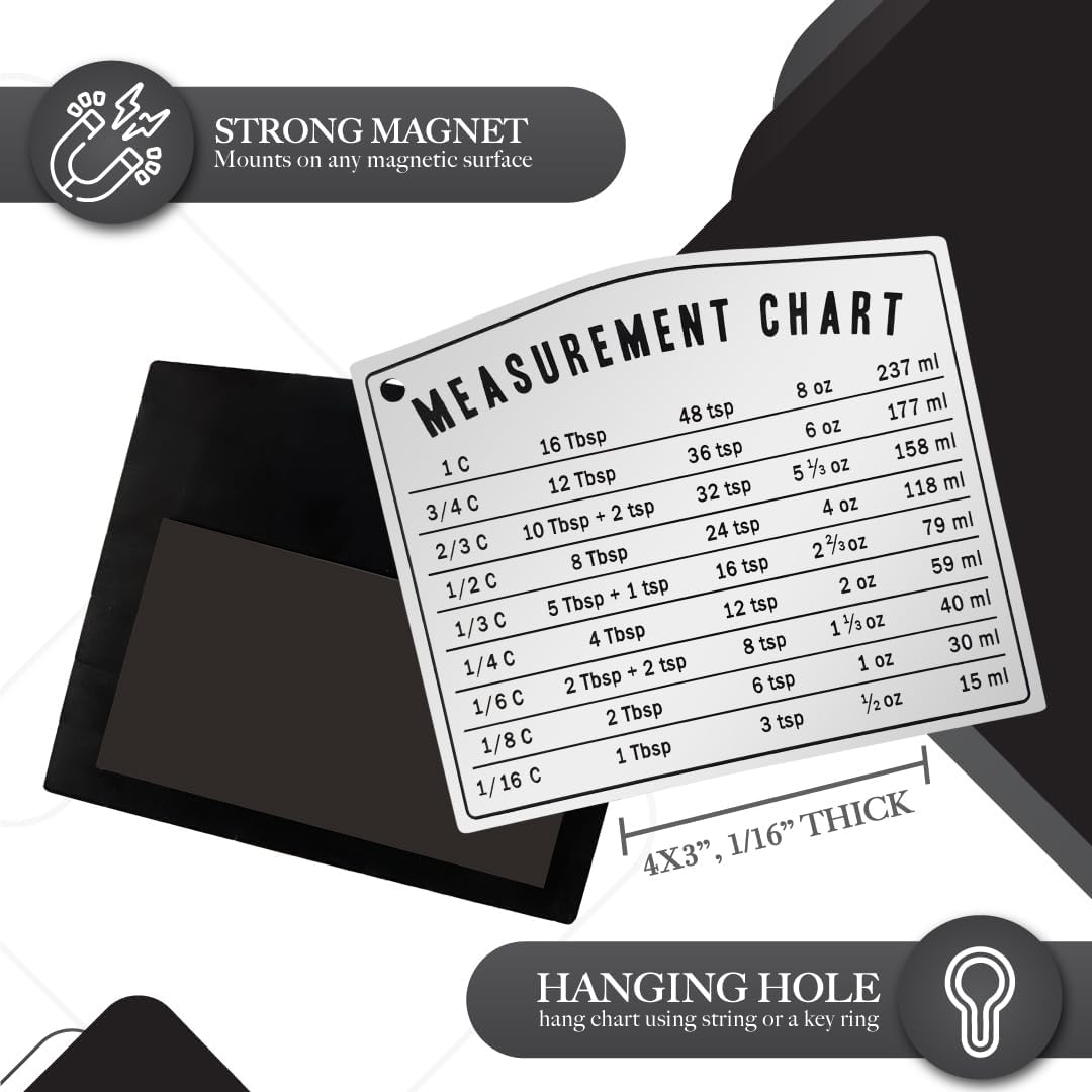 Kitchen Baking Measurement Conversion Chart Magnet, Must Have for Any Chef, Cooking Chart Equivalents