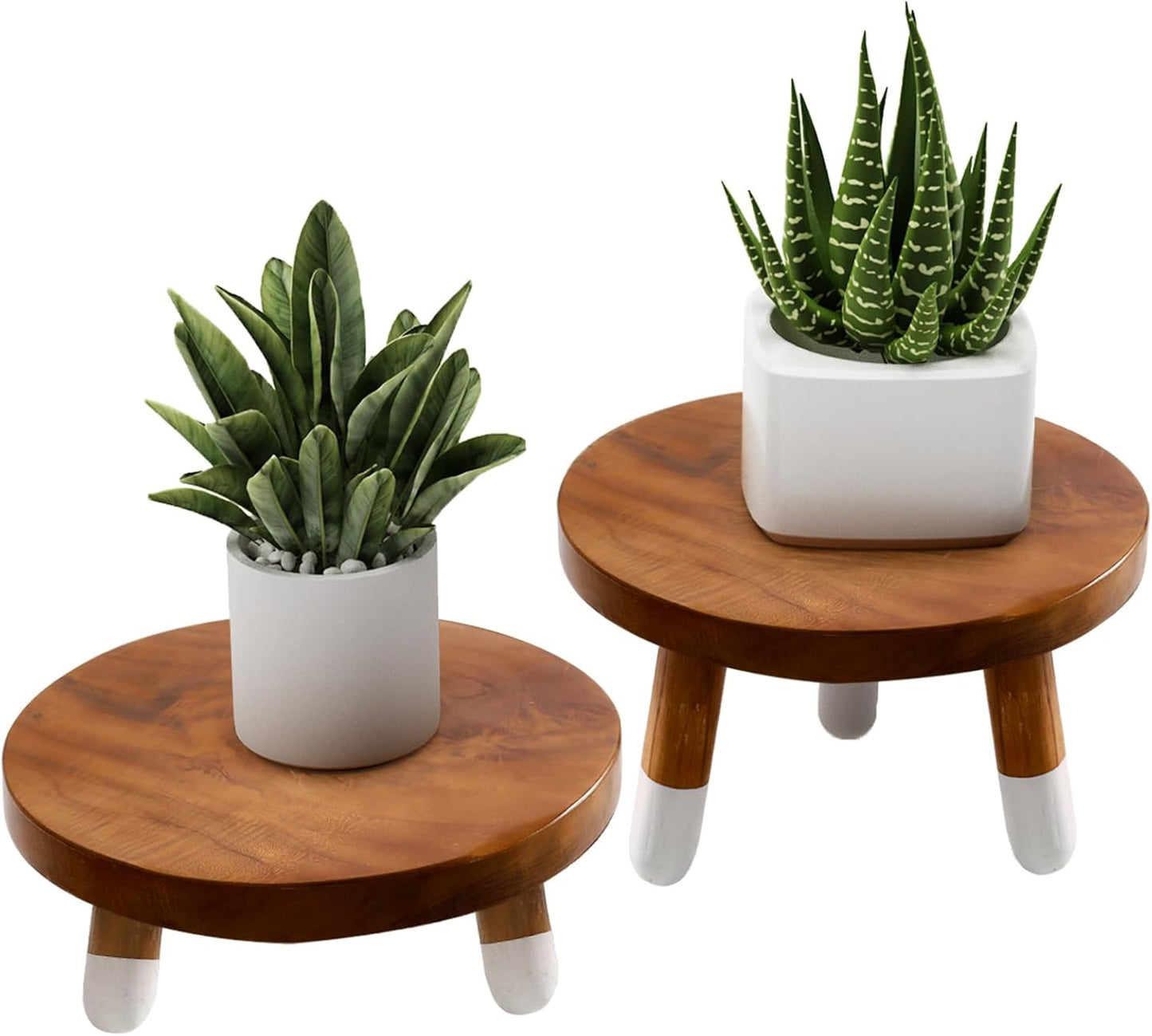 9" 4"+6" Tall-2 Pack Round Dip Dyed Teak Plant Stand |Wood Risers for Decor | Wood Pedestal Stand Riser