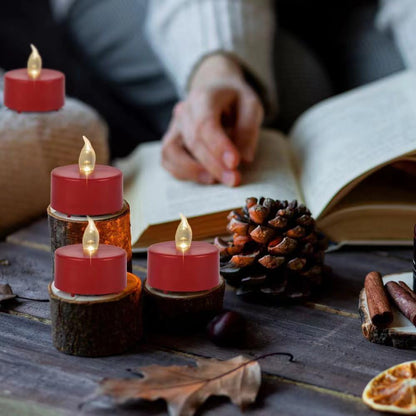 Paichi Flameless Tea Lights Candles 100 Pack LED Battery Operated Electric Votive Fake Candles Realistic Flickering and 200+ Hours Long Lasting Bright for Celebrations Festivals (Red)