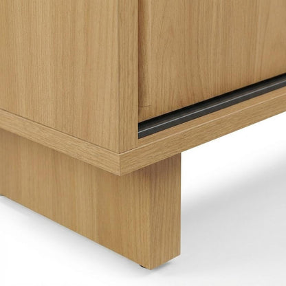 Furnifact White Oak Record Player Cabinet with Vinyl Storage, Audio Stand, Storage Compartments, Durable, for Living Room or Studio
