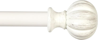 Kenney Rachel Fluted Ball Window Curtain Rod, Adjustable 28-48 Inch, Antique White