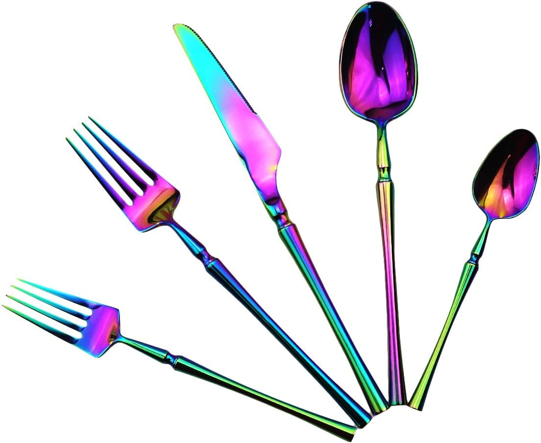 Gugrida Rainbow Silverware Set, 5-Piece 18/10 Stainless Steel Flatware Cutlery Set for 1, Dishwasher Safe