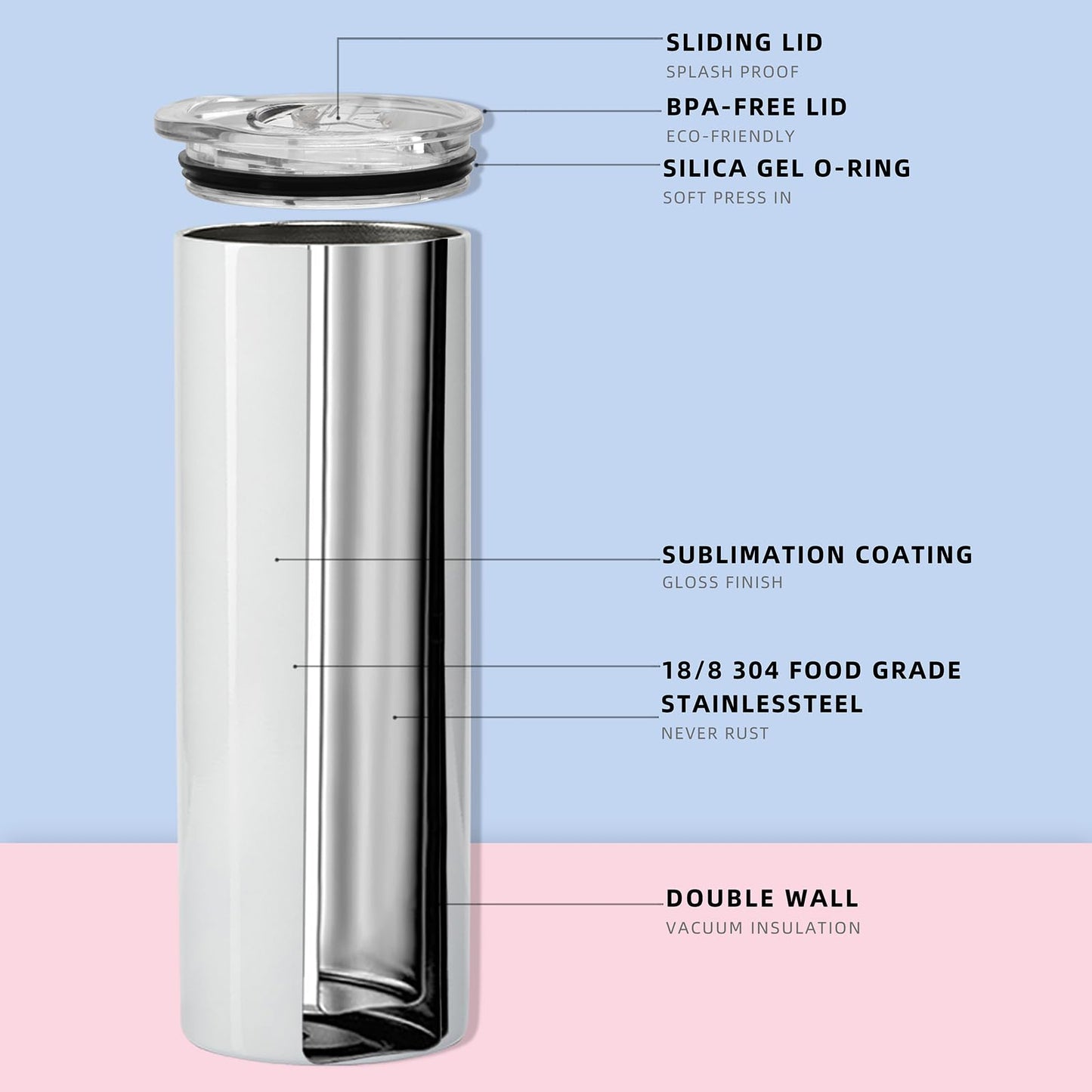 MURRICON Sublimation Tumblers 20 oz Skinny Straight,Stainless Steel Sublimation Blanks Skinny Tumbler,Double Wall Vacuum Insulated Tumblers,with lid and straw,10 Pack