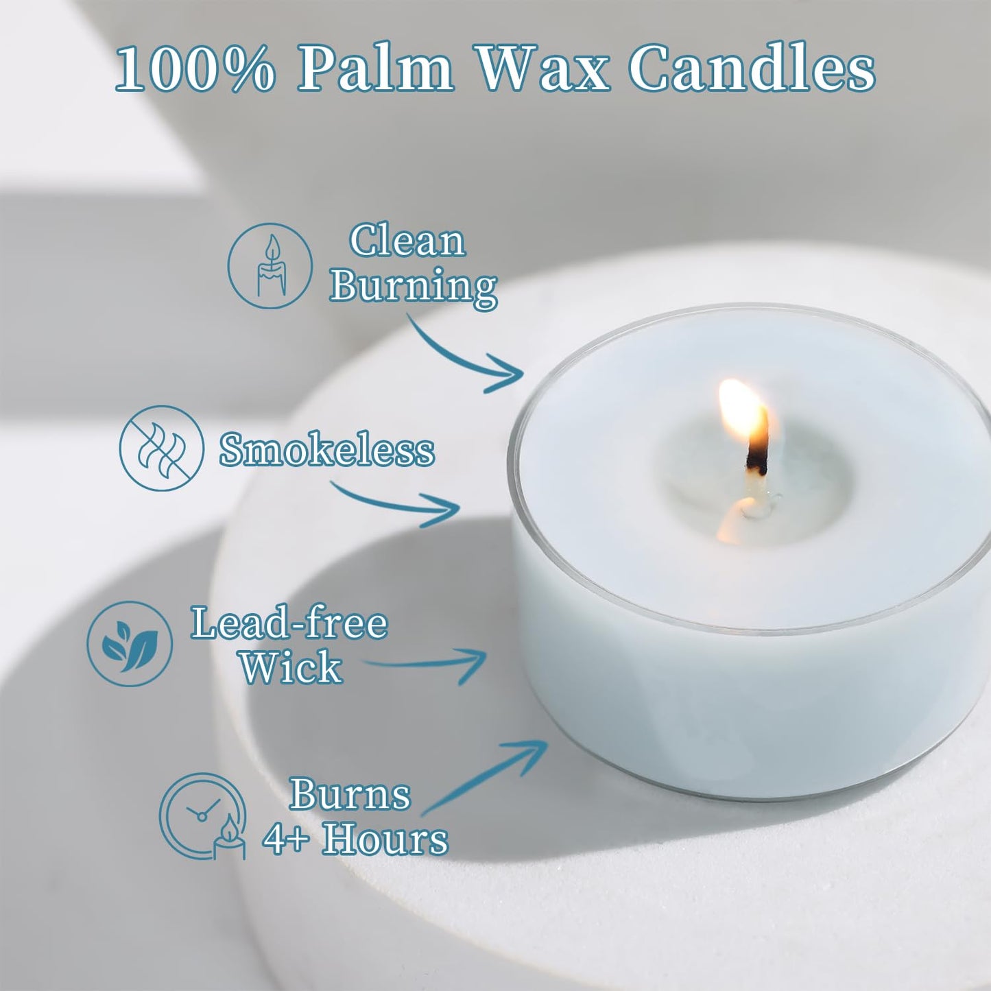 Ocean Memory Scented Tea Lights Candles – Soft Blue – 6 Hour Burn – 100% Palm Wax – Scented Tealight Candles for Holiday Relaxation, Winter Gatherings – 16 Pack Scent Votive Candle