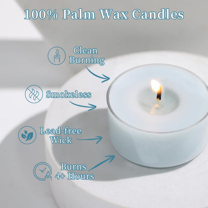 Ocean Memory Scented Tea Lights Candles – Soft Blue – 6 Hour Burn – 100% Palm Wax – Scented Tealight Candles for Holiday Relaxation, Winter Gatherings – 16 Pack Scent Votive Candle