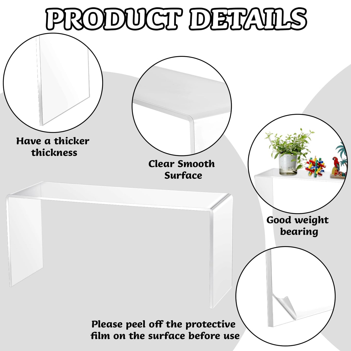 Soaoo 4 Pcs Large Acrylic Riser Display Stands Clear Shelf Riser Jewelry Stand Retail Desktop Display for Show Decor Cupcake, Collectibles Figures, Organize, Decor(10.25 x 4 x 4.25 Inches)