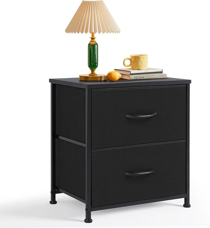 2 Closet, 11.8" 18" 20", Nightstand, Small Drawer Dresser End Table Bedside Furniture, Wooden Top Fabric Bins