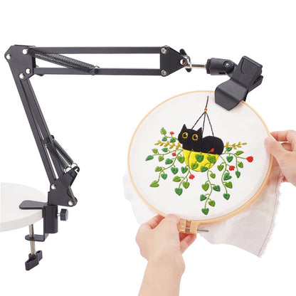 OLYCRAFT Black Embroidery Table Stand Kit 8mm Hole Hand Embroidery Lap Folding Cross Stitch Stand Clamp Hand Embroidery Hoop Holder 360 Rotated Embroidery Holder