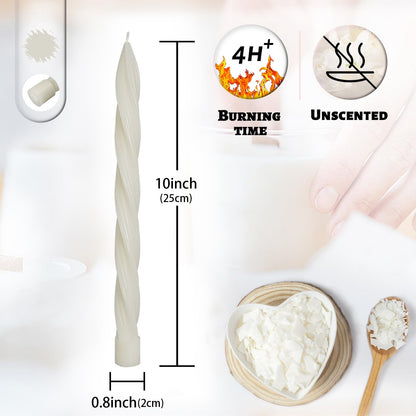 Handmade Unscented Long Spiral Taper Candle Milk White 10 Inch Smokeless Tall Twisted Candlesticks Elegant Design for Home Weddings Festive Seasons Décor