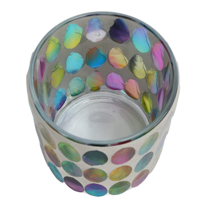 Glass Candle Holders, Mosaic Tea Light Holder Colorful Glass Vivid Luster Tealight Votive Holder Cup Vivid Luster Pen Holder for Bedroom, Office, Cafe, Restaurant, and Bar