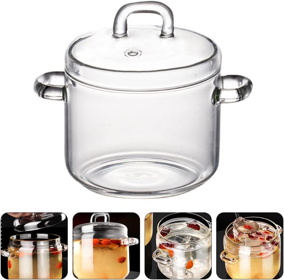 DOITOOL Saucepan with Cover 350ML, Resistant Cooking Pot with Lid, Clear Stovetop Cookware Set for Milk, Pasta, Soup