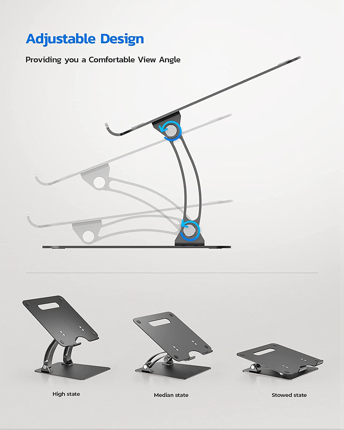 Nulaxy Fully Adjustable Laptop Stand for Desk, Dual Foldable Aluminum Computer Riser with Heat-Vent, Ergonomic Notebook Holder Portable Office Accessories Compatible with All 10-17" Laptops, Black