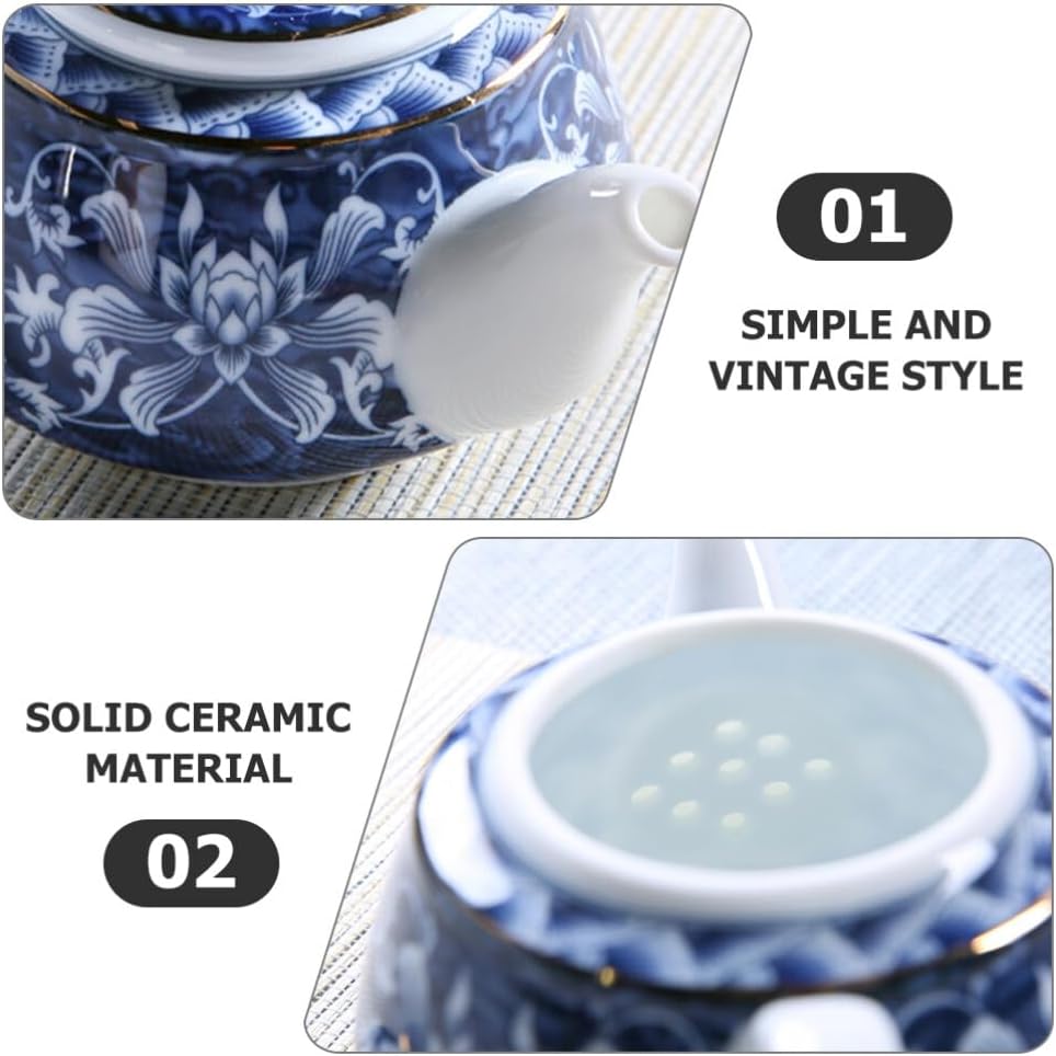 Alipis Porcelain Teapot, Blue and White Chinoiserie Chinese Teapot with Strainer Hole for Kung Fu Tea