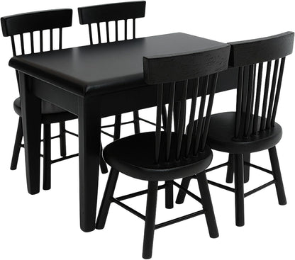 Miniature Dining Table and Chairs Set 5pcs – 1:12 Scale Dollhouse Room Furniture Kitchen Mini Wooden Chair Accessories, Model Accessory Decoration for Doll House DIY Hobby, Black