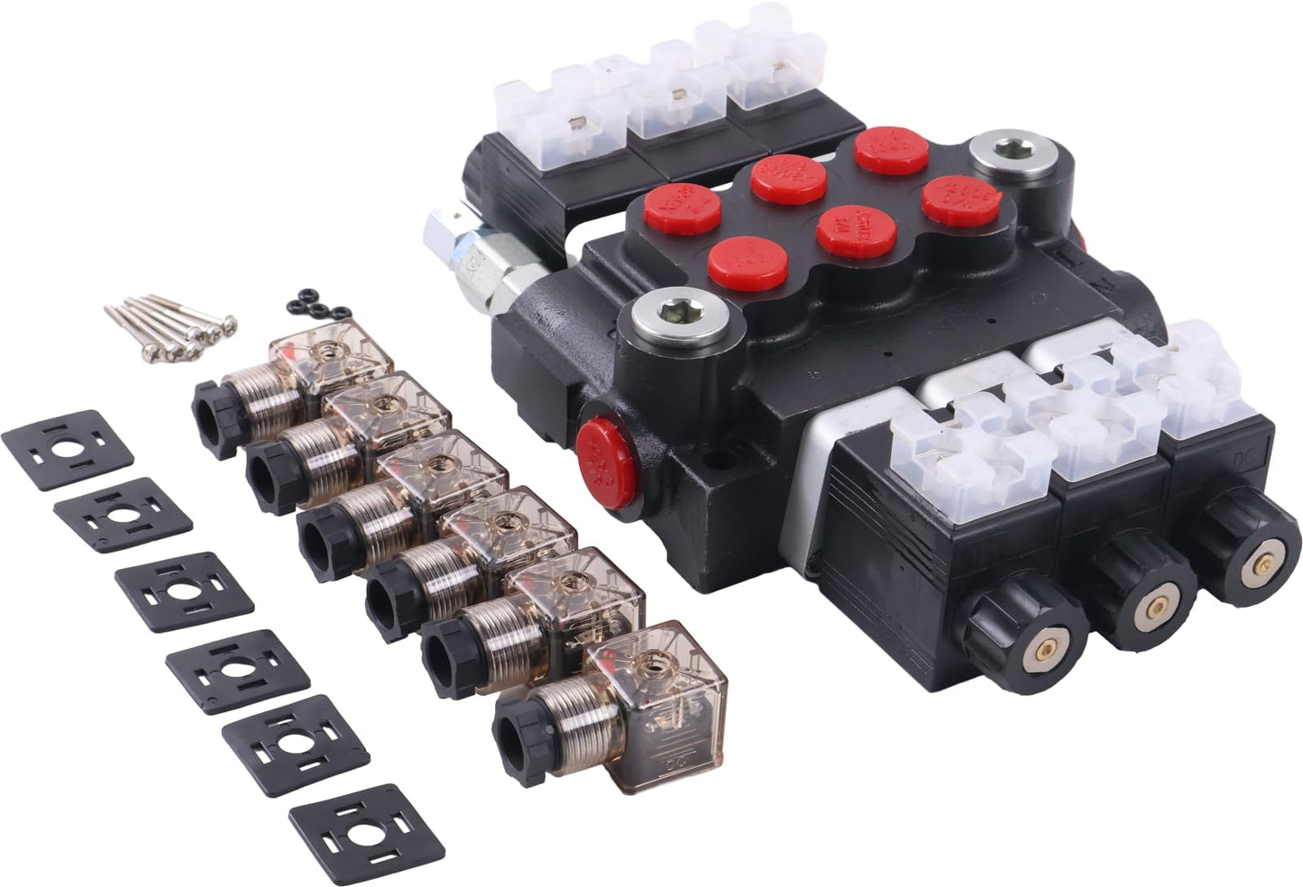 Solarhome 3 Spool Solenoid 12V DC Hydraulic Control Valve Open Center Double Acting 13 GPM 3600 PSI SAE Ports Compatible With Tractors Loaders Log Splitters