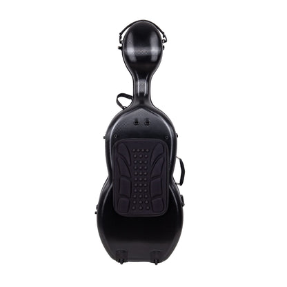 Crossrock Poly Carbon Cello Case for 4/4 Full-Size | Matte Black Finish, Black Velvet Interior, Wheels & Bow Storage – Durable Lightweight Hardshell