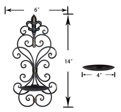 JUCONSIN Wall Sconces Candle Holder Set of 2, Metal Wall Decorations Hanging Wall Mounted Candle Sconces for Living Room Dining Room, Black with Gold (Black with Gold)