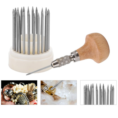 CYTGOUPER Beading Tools Set,23 Pcs Jewelry Engraving Tools Set with Wooden Handle,Metal Beading Tools for Stone Setting,1-23mm Concave Tip Beaders for Diamond Pearl Setting,Craft Engraver Pen