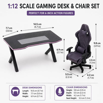 LUOZZY 2 Pcs 1:12 Scale Miniature Dollhouse Gaming Desk and Chair Furniture Model for Scene Decorations