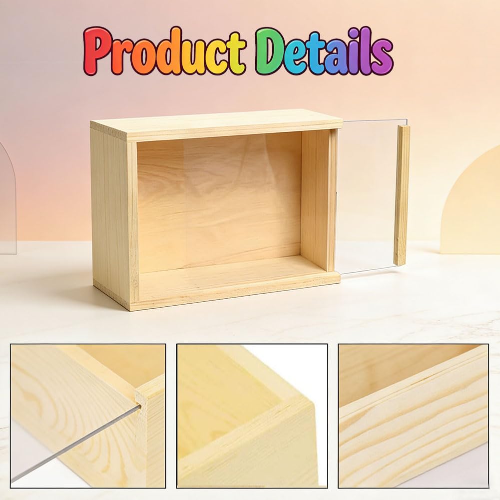 YCOSAN 6 Pcs Unfinished Wood Crafts Boxes, 6.3 x 4.9 x 1.8 Inch Small Rectangle Crates Wooden Box with Lid for DIY Birthday Party Gift Supplies