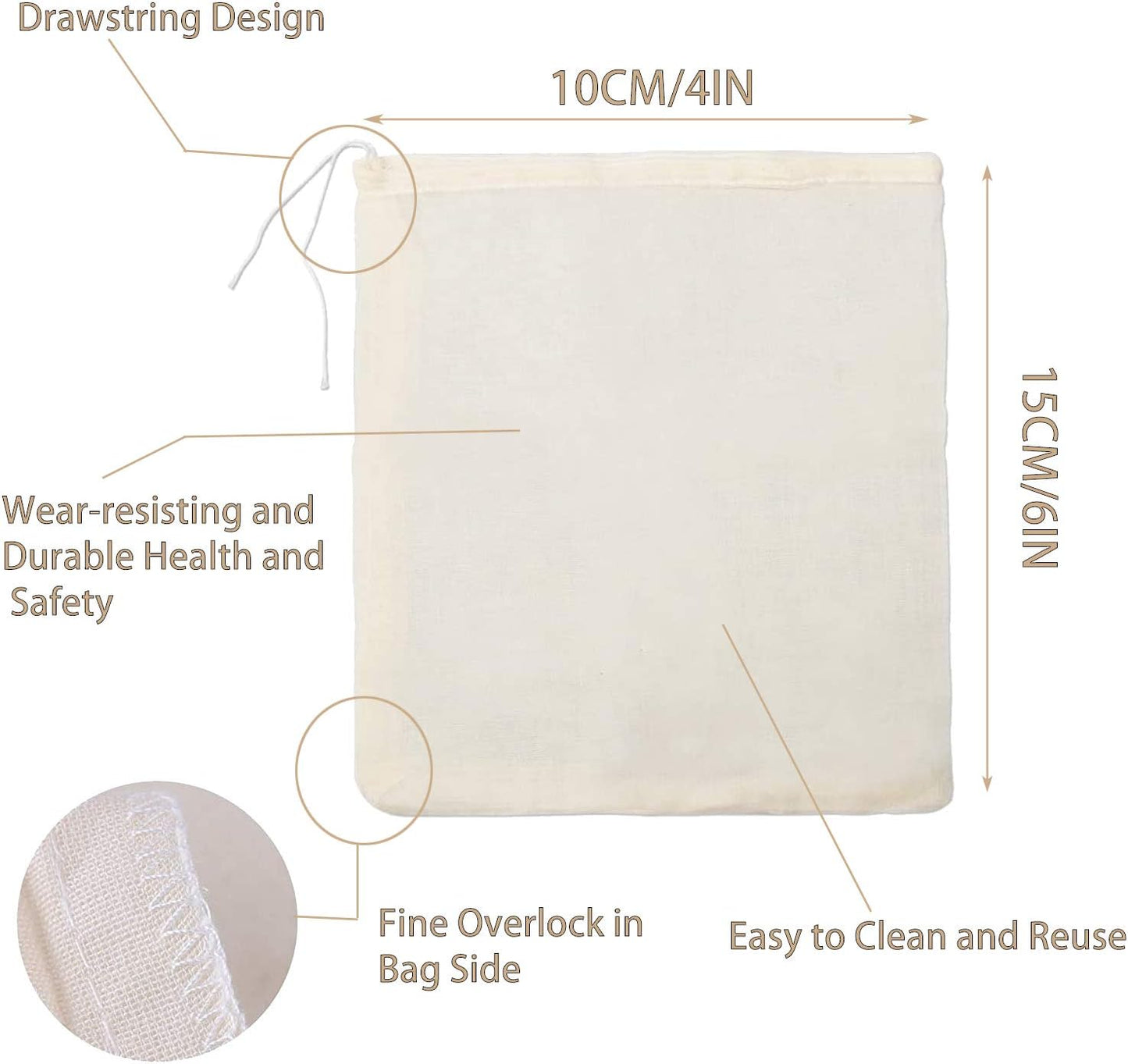 4 Pack (4INX6IN) Nut Milk Bag - Reusable Cheese Cloths for Straining, Cold Brew Coffee & Bone Broth Bags