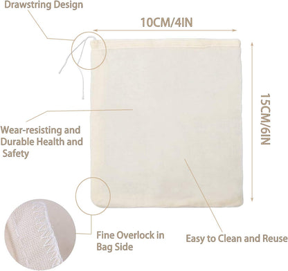 4 Pack (4INX6IN) Nut Milk Bag - Reusable Cheese Cloths for Straining, Cold Brew Coffee & Bone Broth Bags