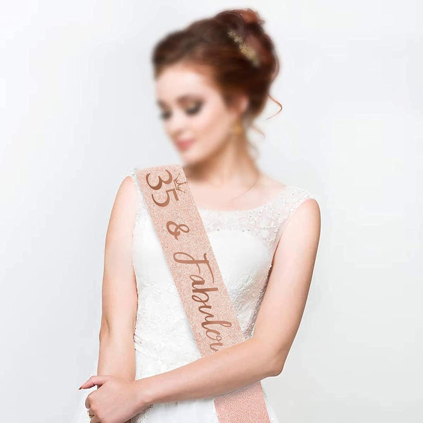 35th Birthday Sash and Tiara for Women, Rose Gold Crown Sash and Tiara for Happy 35th Birthday Party Supplies